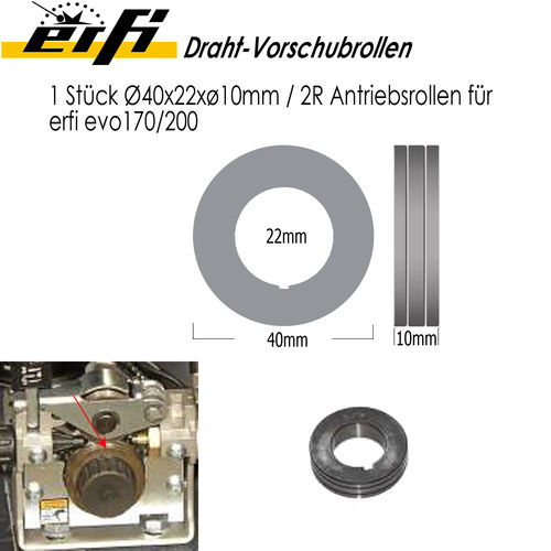 Draht-Vorschubrolle V-Nut Ø40x22x10mm für Drahtø 1,0+1,2mm