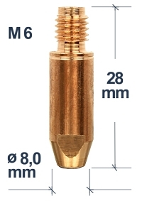 Stromdüse CuCrZr 8mm, M6x28 ø0,8
