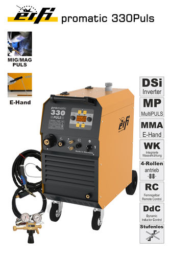 Erfi MIG-MAG Schweißgerät promatic 330W PULS, mit Schlauchpaket 4m, Massekabel, Druckminderer