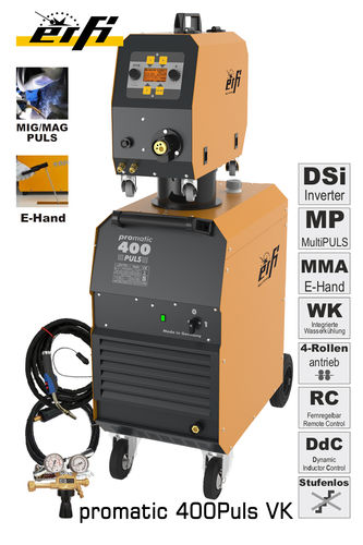 Erfi MIG-MAG Schweißgerät promatic 400W-VK-4 PULS mit Schlauchpaket 4m, Massekabel, Druckminderer
