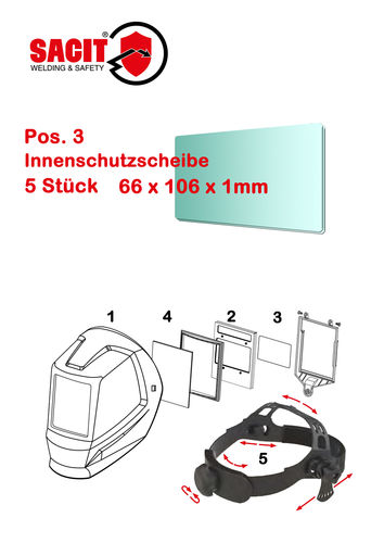 Innenschutzscheibe ( 5 Stück ) für SACIT PANTERA Automatic Kopfschweißschirm