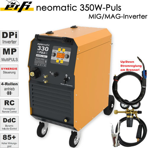 Erfi neomatic 330W-PULS, MIG/MAG-PULS-Inverter, mit Schlauchpaket 4m, Massekabel, Druckminderer